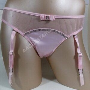Victoria's Secret pink Satin Bling rhinestones detail  garter panty size S